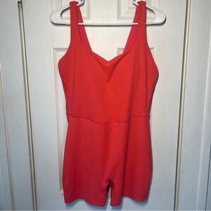 NWT Women's Brushed Sculpt Rib Short Active Bodysuit All In Motion Coral Pink L